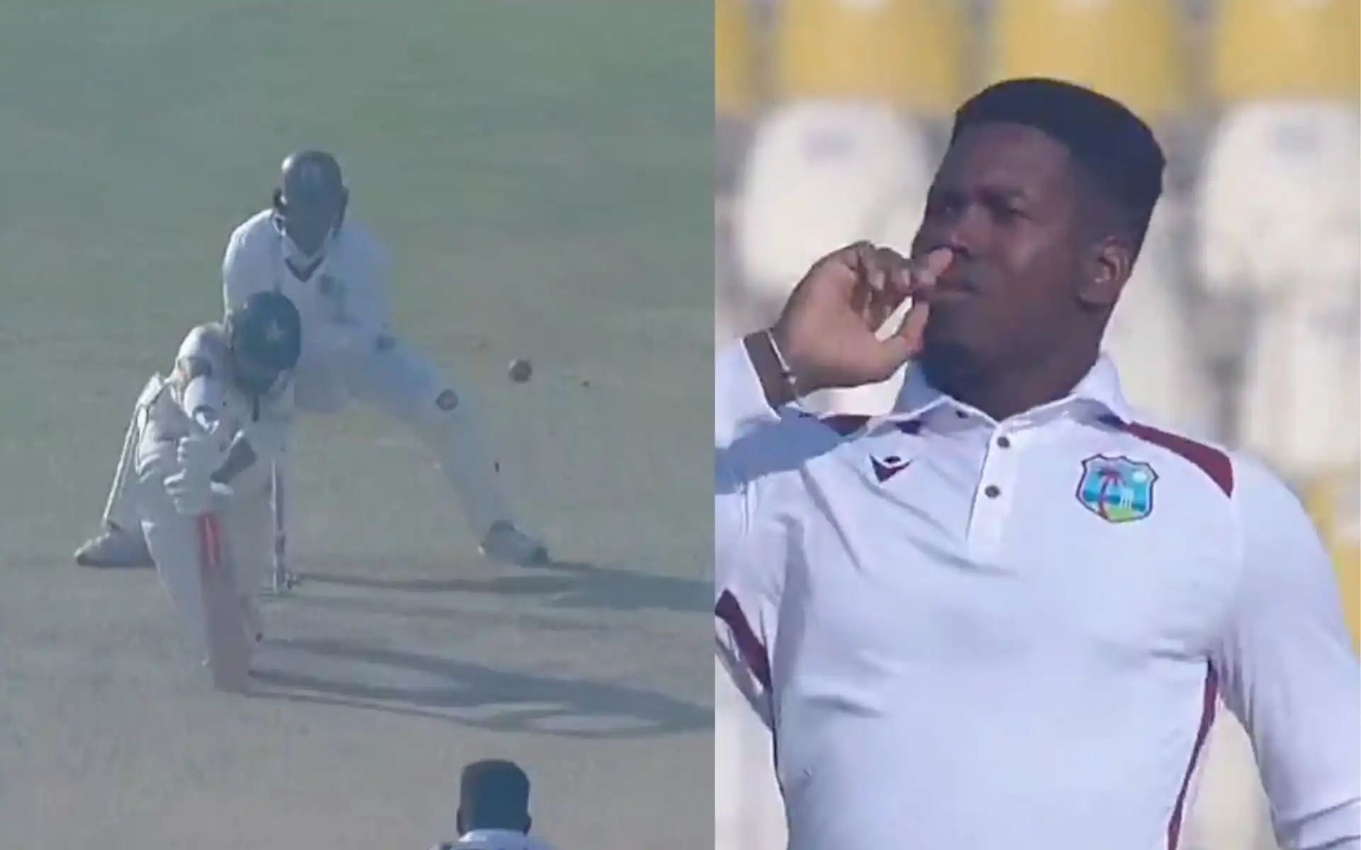 Saud Shakeel departs for 13 runs against West Indies [Source: @21OneTwo34/X.com]